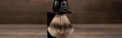 Parker Black Resin Silvertip Badger Shaving Brush & Acrylic Shaving Brush Stand