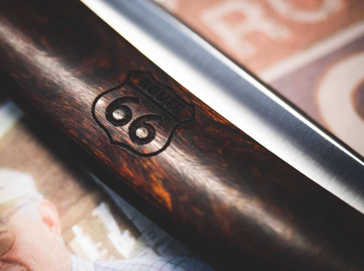 Boker Angel Delgadillo Route 66 Straight Razor 7/8" Round Point Carbon Steel
