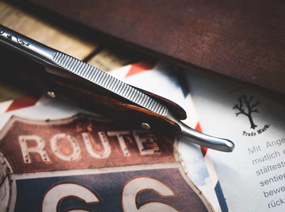 Boker Angel Delgadillo Route 66 Straight Razor 7/8" Round Point Carbon Steel