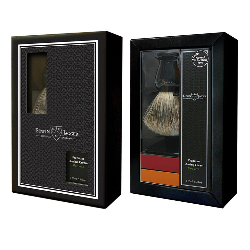 EDWIN JAGGER EBONY SHAVING BRUSH AND CREAM GIFT SET (ALOE VERA)