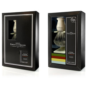 EDWIN JAGGER IMITATION IVORY SHAVING BRUSH AND CREAM GIFT SET (SANDALWOOD)
