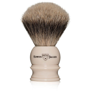 Edwin Jagger Imitation Ivory Medium Silvertip Brush with Stand