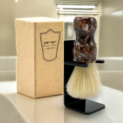 Parker Deluxe Faux Tortoiseshell Boar Shaving Brush & Acrylic Shaving Brush Stand