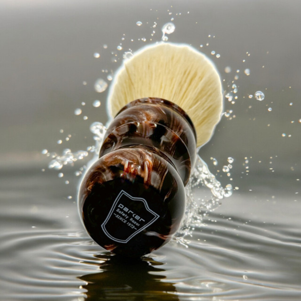 Parker Deluxe Faux Tortoiseshell Boar Shaving Brush & Acrylic Shaving Brush Stand
