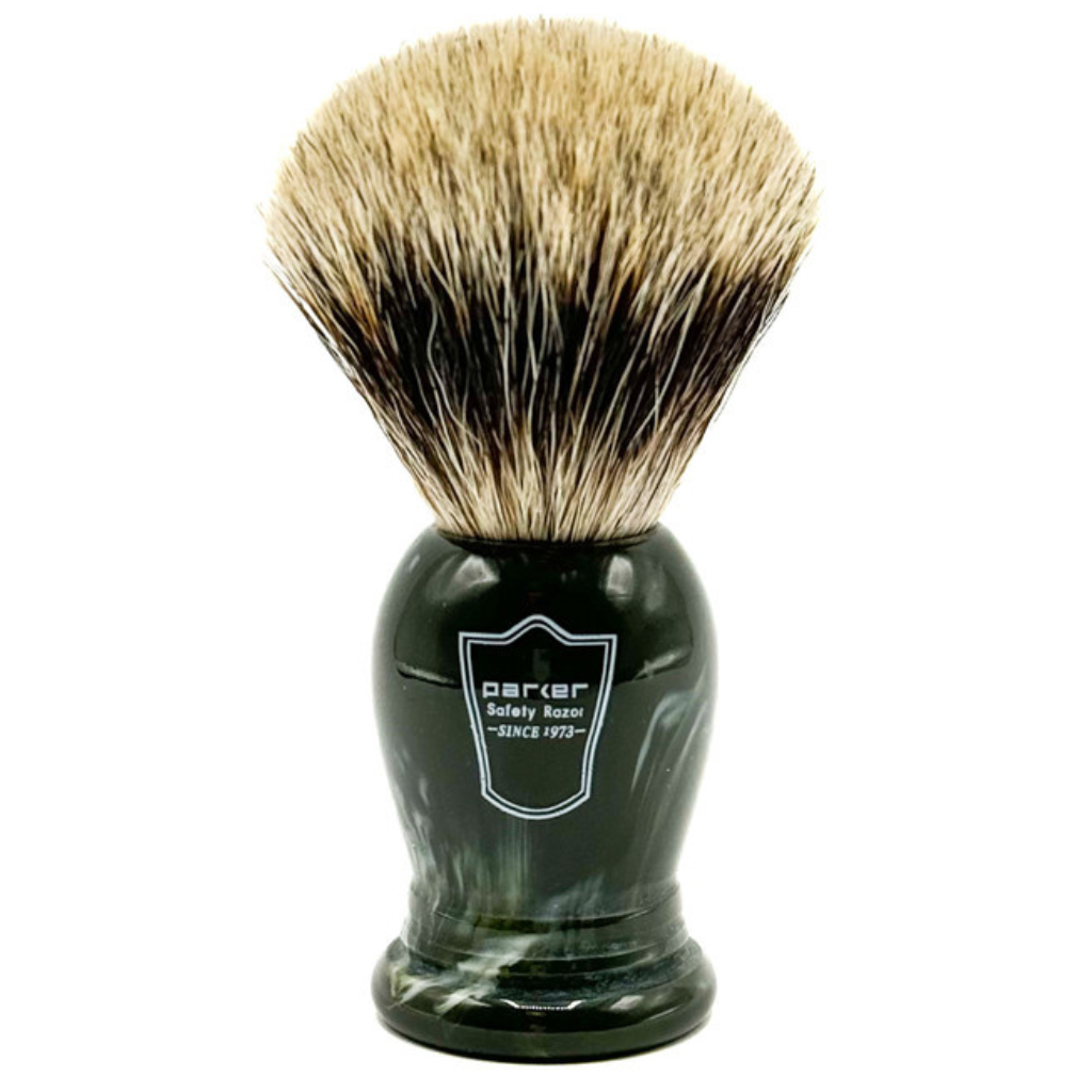 Parker Hunter Green Resin Pure Badger Shaving Brush & Acrylic Shaving Brush Stand