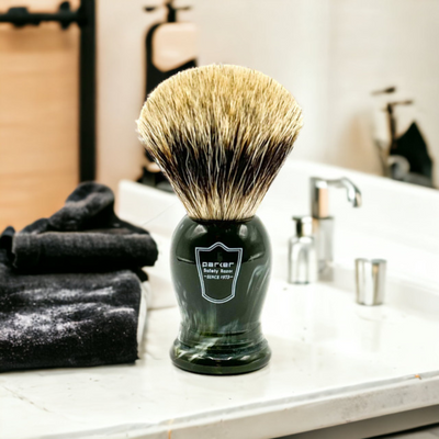 Parker Hunter Green Resin Pure Badger Shaving Brush & Acrylic Shaving Brush Stand