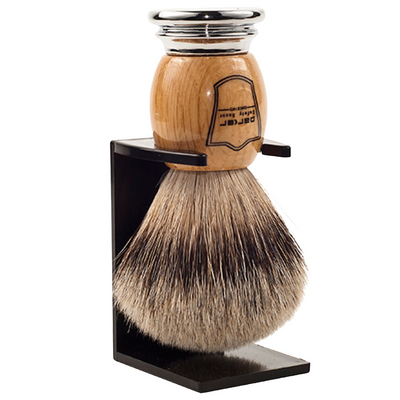 Parker Olive Wood Silvertip Badger Shaving Brush & Acrylic Shaving Brush Stand