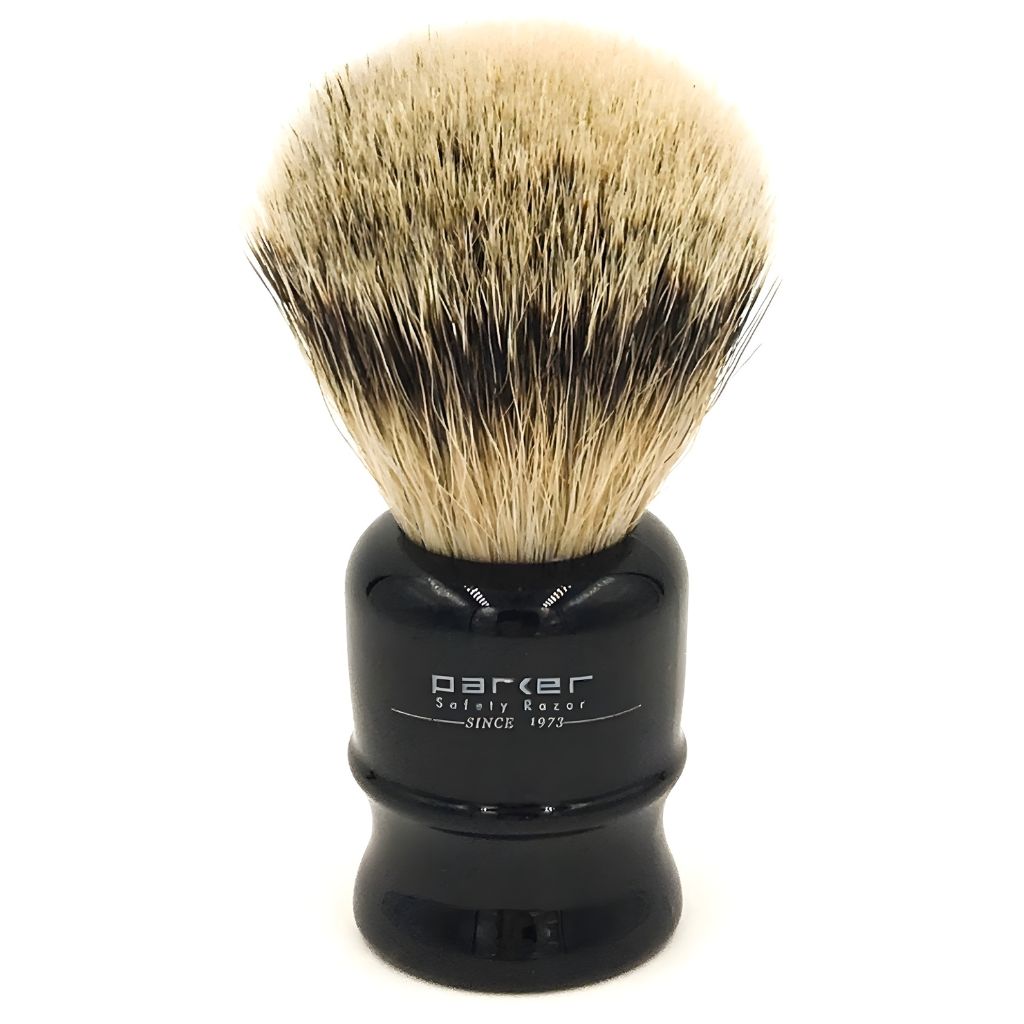 Parker Travel Black Resin Silvertip Badger Shaving Brush