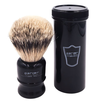 Parker Travel Black Resin Silvertip Badger Shaving Brush