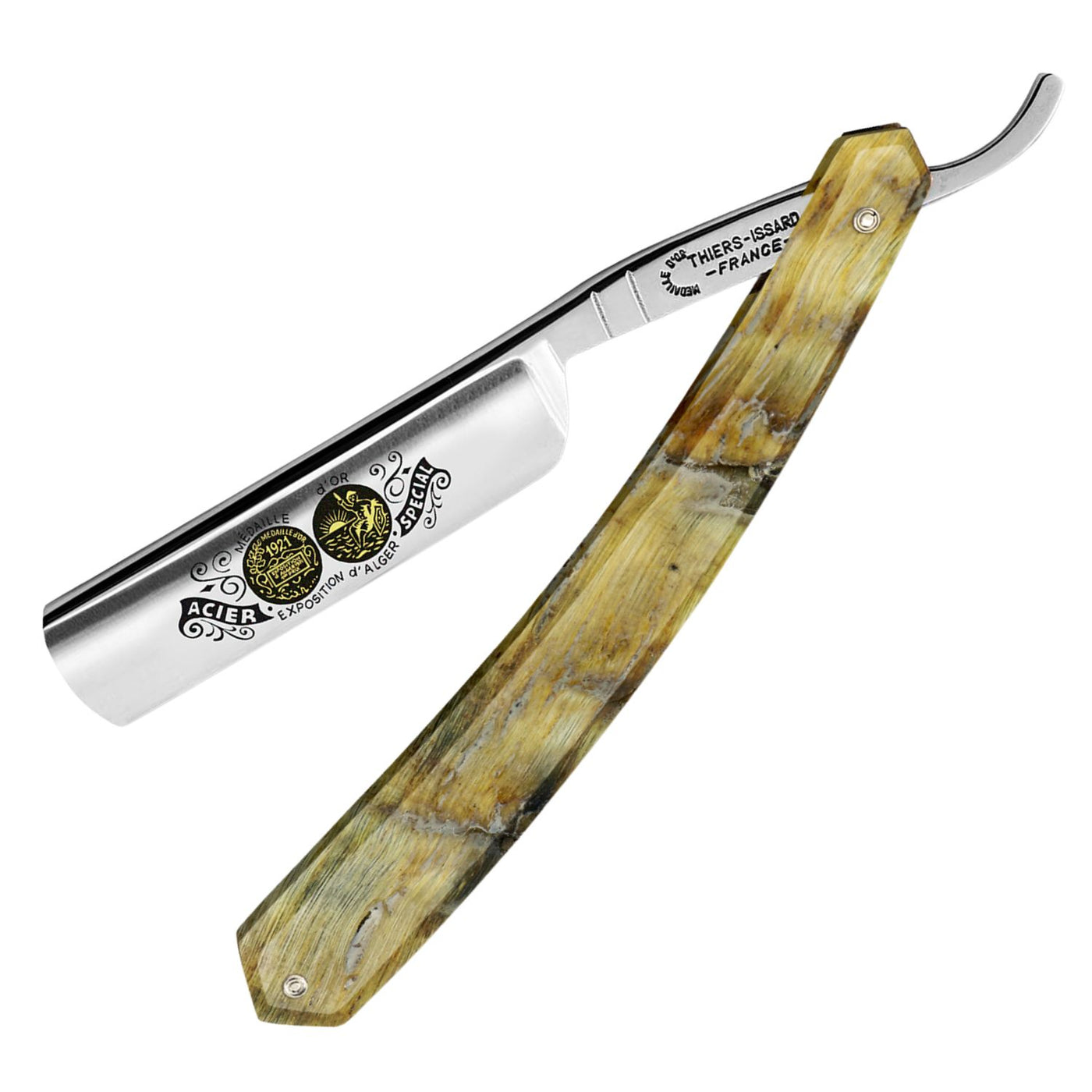 Thiers Issard 'Médaille d'Or Exposition d'Alger 1921' Straight Razor 6/8" Rams Horn Carbon Steel