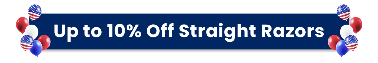 4th of July sale category divider reading Up to 10% Off Straight Razors.