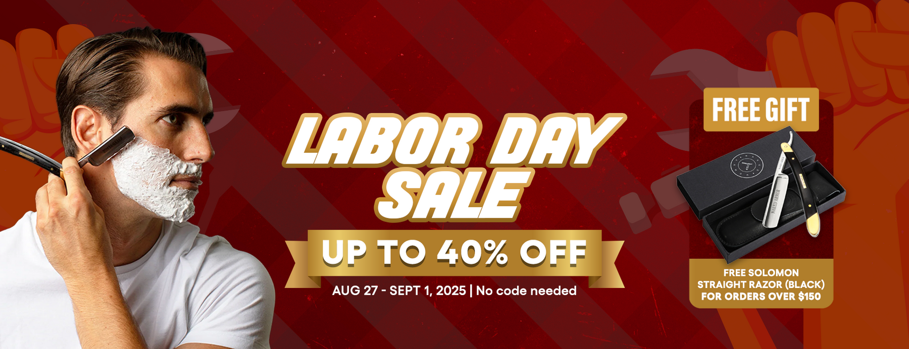 Labor Day Sale: Up to 40% Off Sitewide + Free Solomon Straight Razor (Black) for Orders Over $150