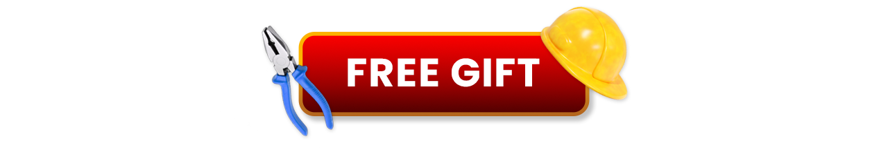 Labor Day promotional banner with pliers and a hard hat reading "FREE GIFT".