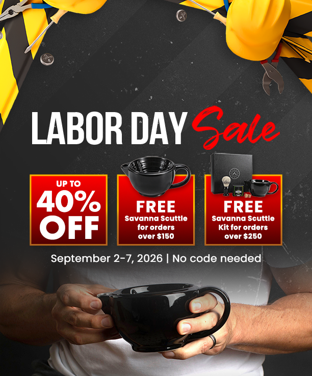 Naked Armor Labor Day Sale banner featuring up to 40% off sitewide, free Savanna Scuttle on orders over $150, and free Savanna Scuttle Kit on orders over $250. Valid September 2–7.