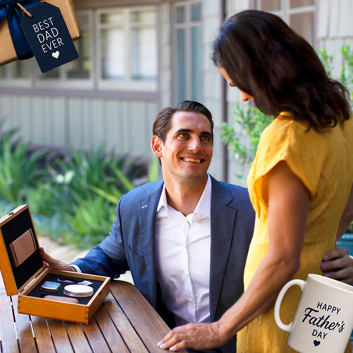 Man receiving a Naked Armor Solomon Straight Razor Kit as a Father's Day gift.