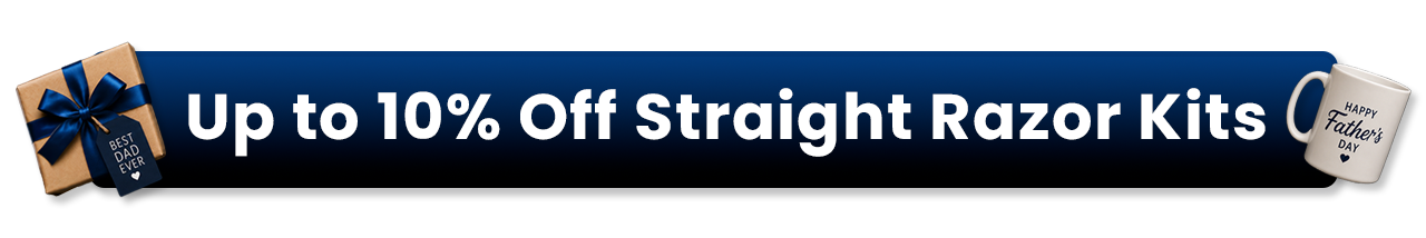 Naked Armor Father's Day Sale banner offering up to 10% off straight razor kits.