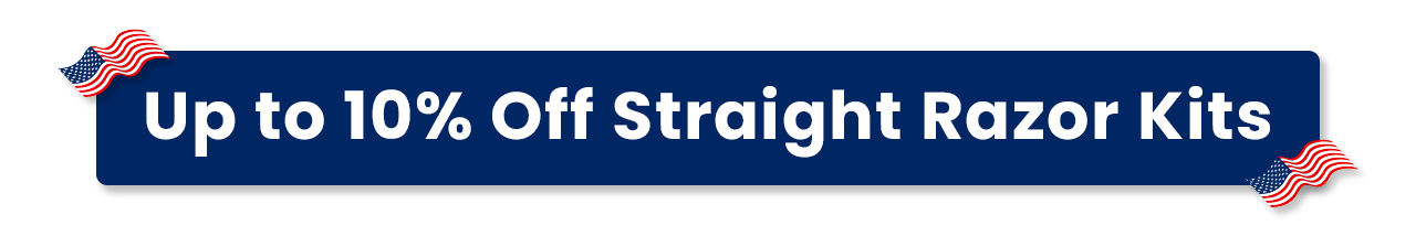 Promotional banner for Memorial Day Sale 2026: Up to 10% off straight razor kits.