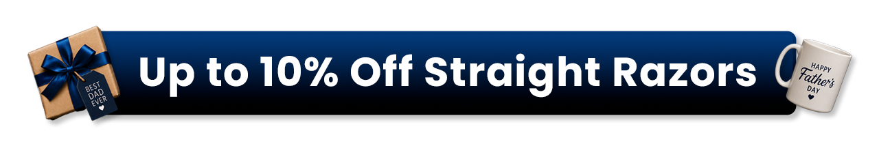 Naked Armor Father's Day Sale banner offering up to 10% off straight razors.