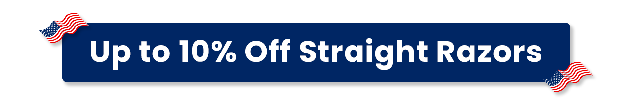 Promotional banner for Memorial Day Sale 2026: Up to 10% off straight razors.