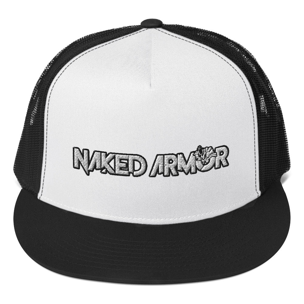 Black/ White Naked Armor 5-Panel Trucker Cap by Naked Armor sold by Naked Armor Razors