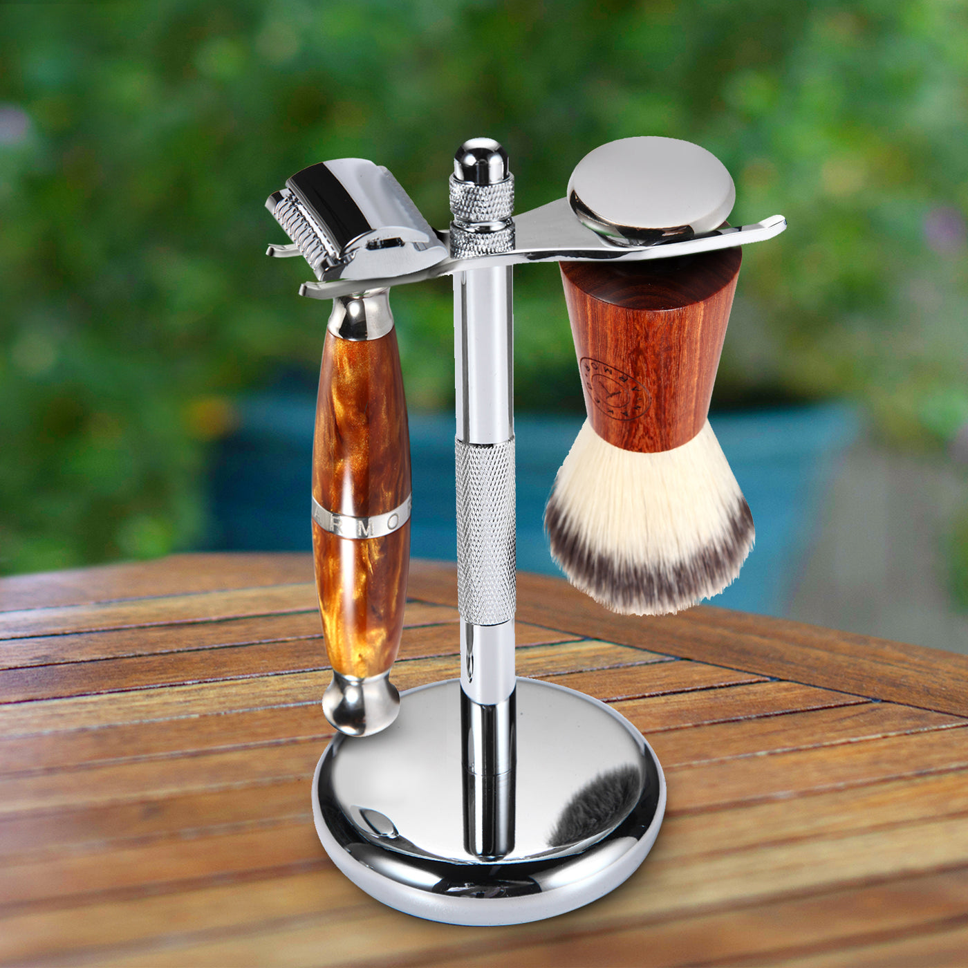 Priamus Safety Razor and Stand Kit | Light Brown