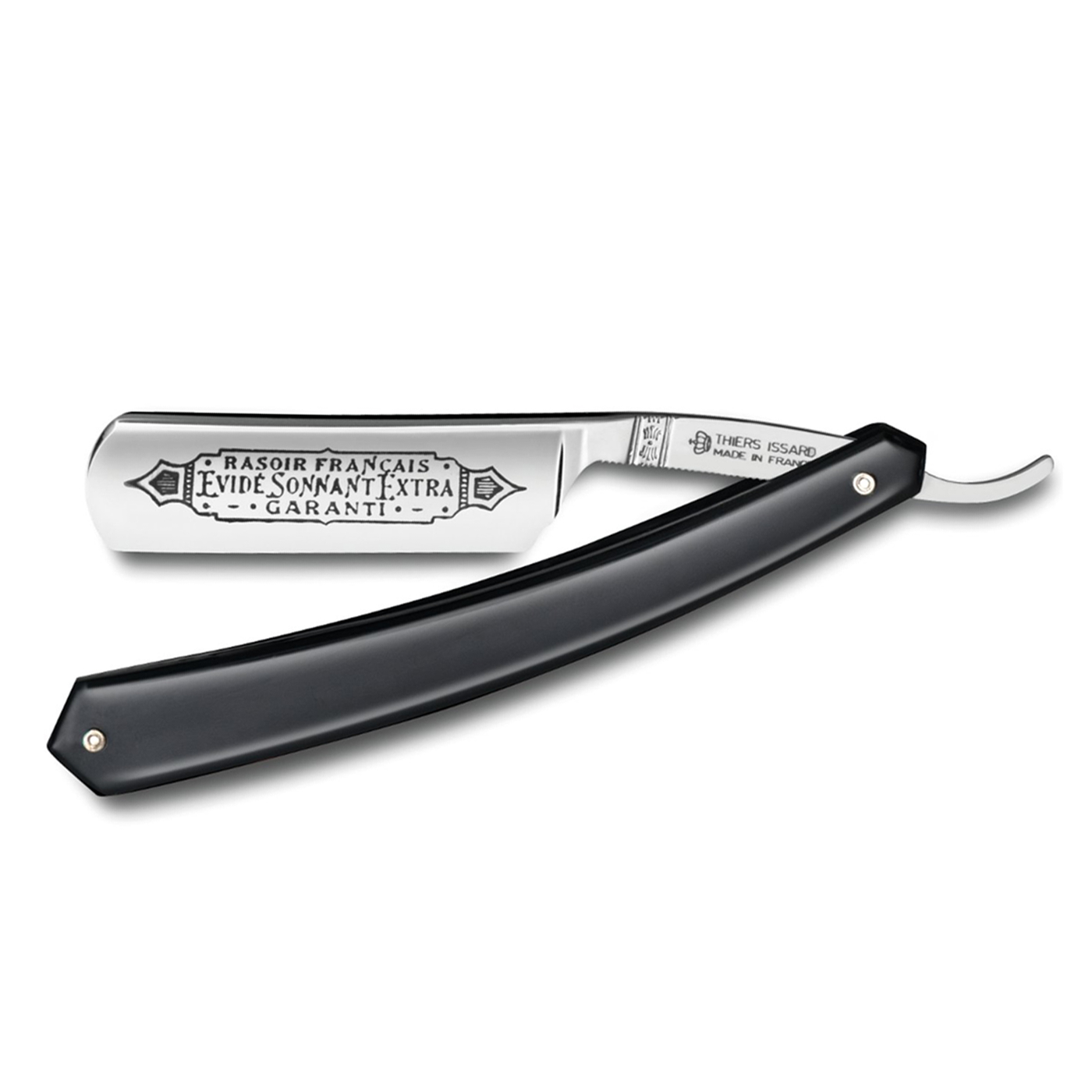 Thiers Issard 'Evide Sonnant Extra Garanti' Straight Razor 5/8" Black Resin Carbon Steel