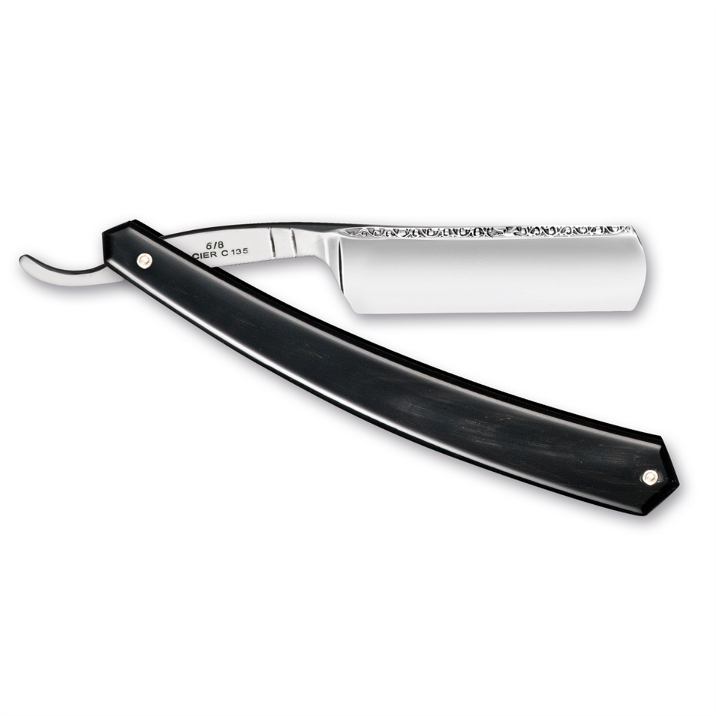 Thiers Issard 'Bucephale' 6/8" Black Cow Horn Straight Razor