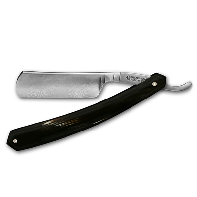 Thiers Issard Damascus Steel Straight Razor 6/8" Black Cow Horn Tip