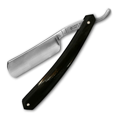 Thiers Issard Damascus 6/8" Black Cow Horn Straight Razor