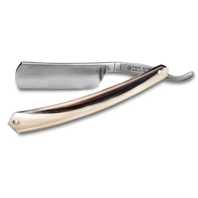 Thiers Issard Damascus Steel Straight Razor 6/8" Blond Cow Horn Tip