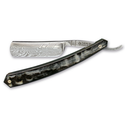 Thiers Issard Damascus Steel Straight Razor 6/8" Dark Ram Horn