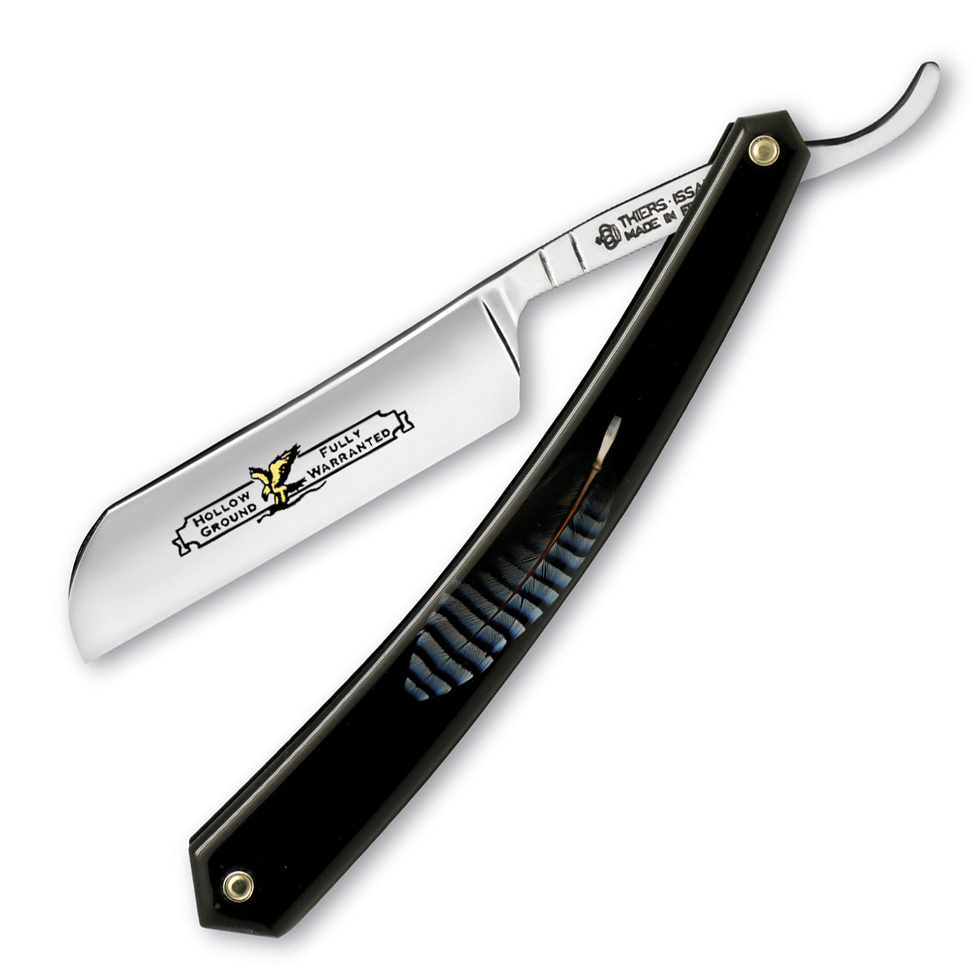 Thiers Issard Eagle Gold Straight Razor 6/8" Blue Feather Resin Carbon Steel