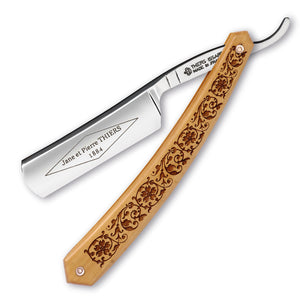 Thiers Issard 'Jane Et Pierre Thiers 1884' Straight Razor 6/8" Decorated Boxwood Carbon Steel