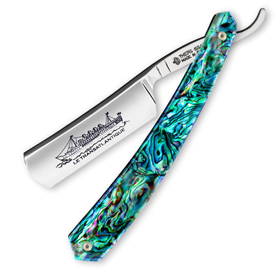 Thiers Issard 'Le Transatlantique' Straight Razor 6/8" 188 Abalone Scales - Carbon Steel - Round Nose