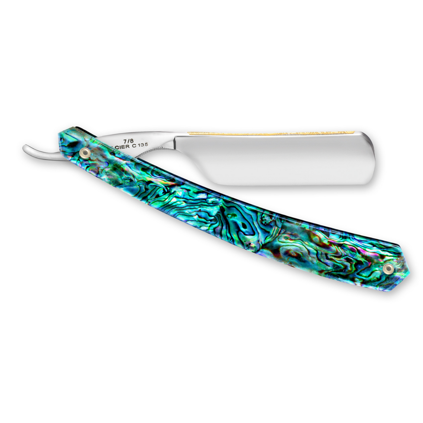 Thiers Issard 'Le Transatlantique' Straight Razor 7/8" 275 Abalone Scales - Carbon Steel - Round Point