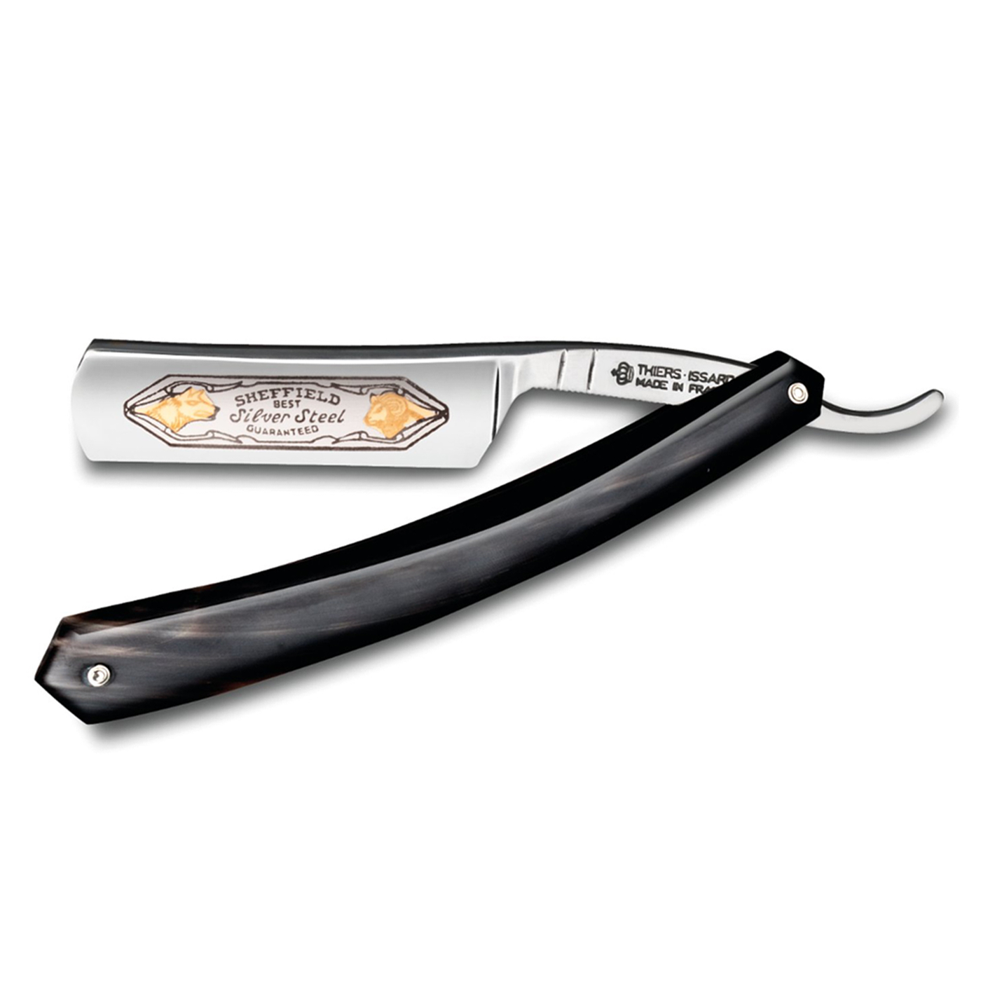 Thiers Issard Luxury Singing 6/8" Black Cow Horn Straight Razor