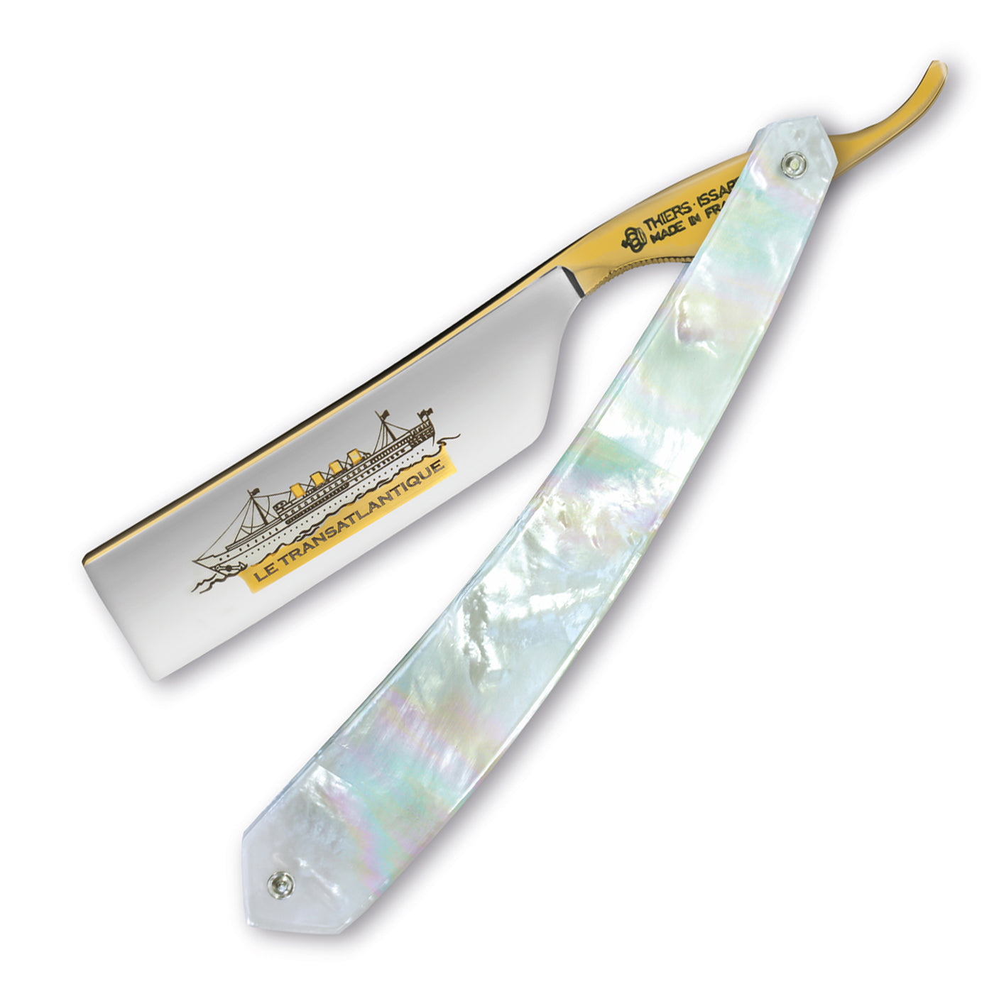 Thiers Issard 'Le Transatlantique' Straight Razor 7/8" 188 Mother of Pearl - Gold - Carbon Steel - Square Nose