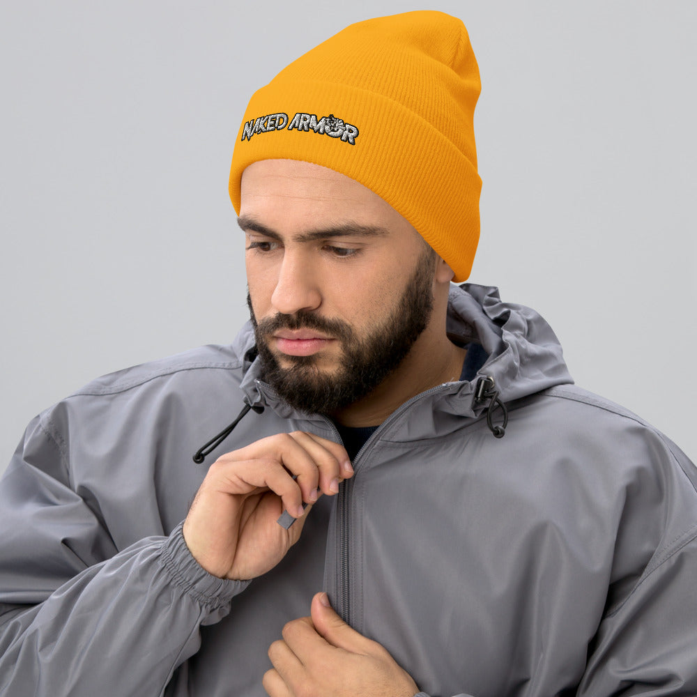 Gold Naked Armor Cuffed Beanie by Naked Armor sold by Naked Armor Razors
