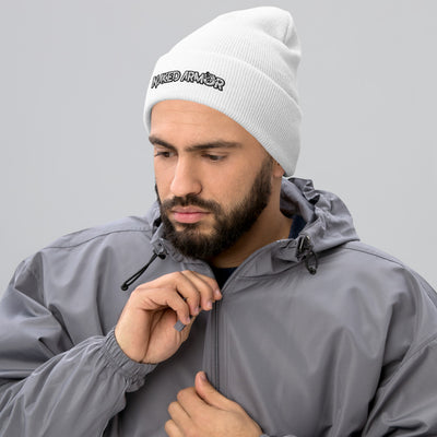 White Naked Armor Cuffed Beanie by Naked Armor sold by Naked Armor Razors