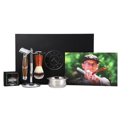 Naked Armor Dark Brown Priamus Closed Comb Safety Razor Shaving Set