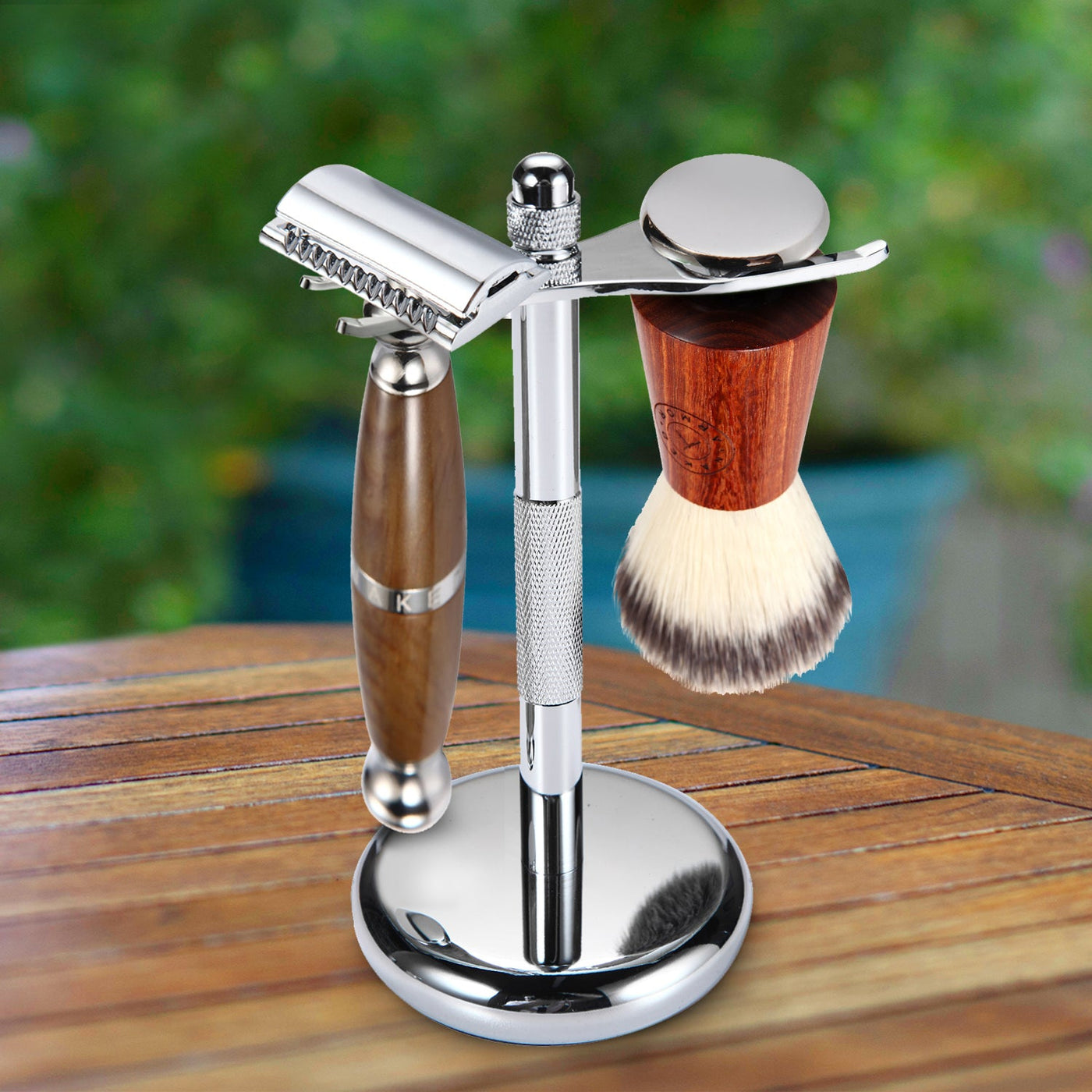 Naked Armor Dark Brown Priamus Closed Comb Safety Razor Shaving Set