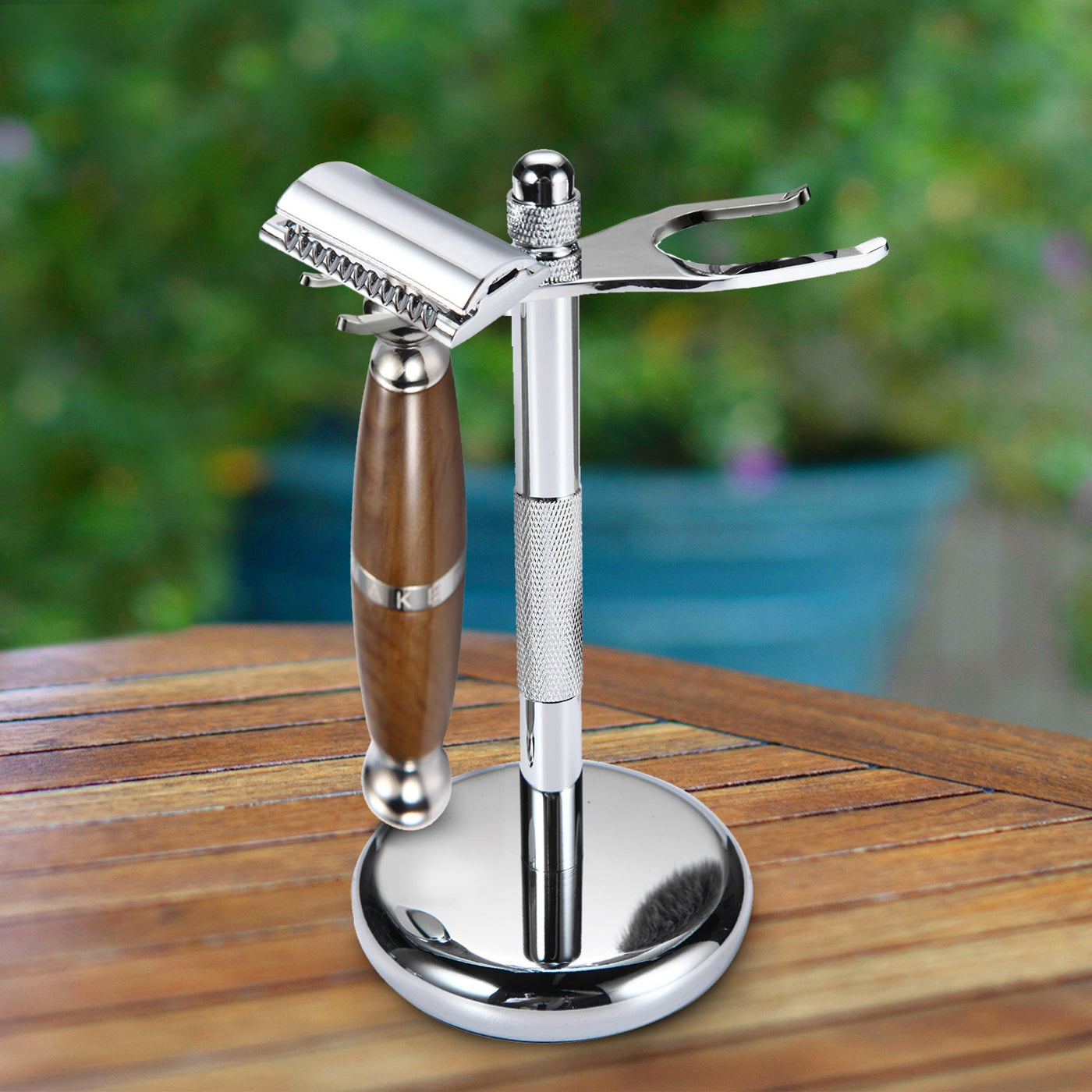 Naked Armor Dark Brown Priamus Safety Razor Wood Finish Resin Zinc Aluminum