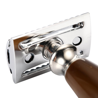 Naked Armor Dark Brown Priamus Safety Razor Wood Finish Resin Zinc Aluminum