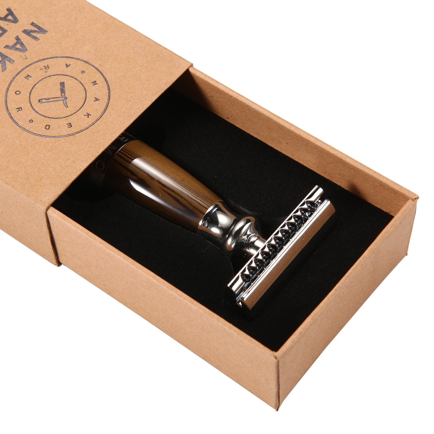 Naked Armor Dark Brown Priamus Safety Razor Wood Finish Resin Zinc Aluminum