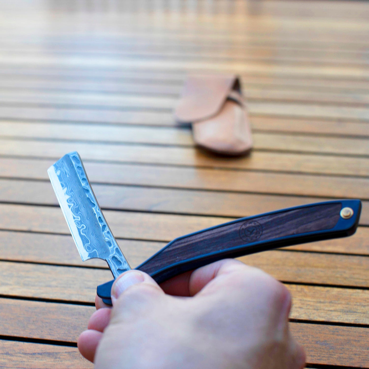 Naked Armor Drian Straight Razor 7/8" Walnut Square Point Damascus Steel