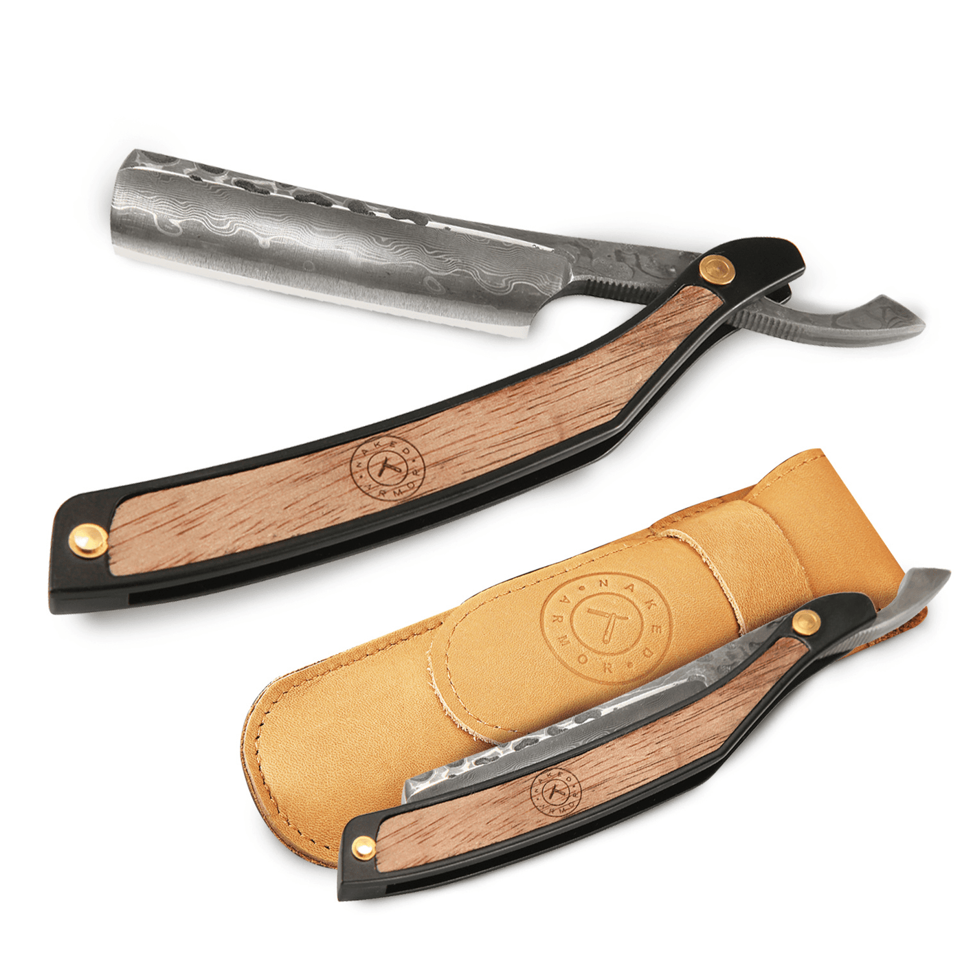 Naked Armor Drian Straight Razor 7/8" Walnut Square Point Damascus Steel