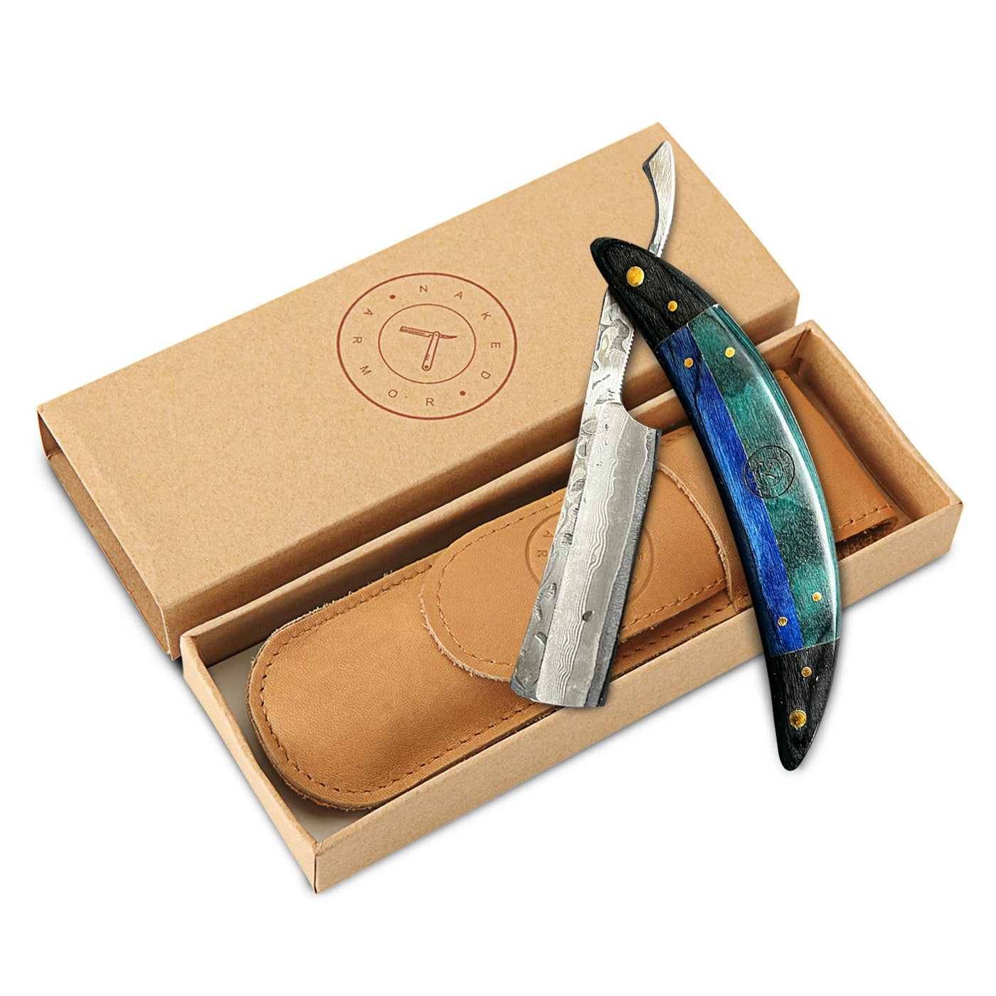 Naked Armor Esclabor Damascus 7 Piece Straight Razor Kit