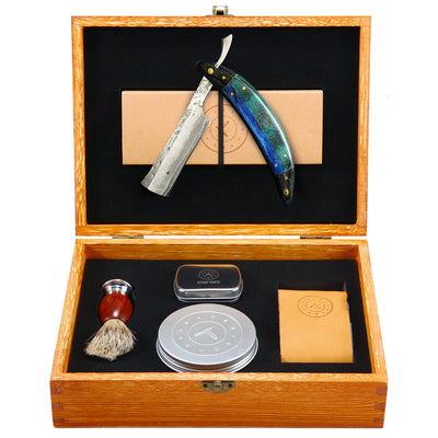 Naked Armor Esclabor Damascus 7 Piece Straight Razor Kit