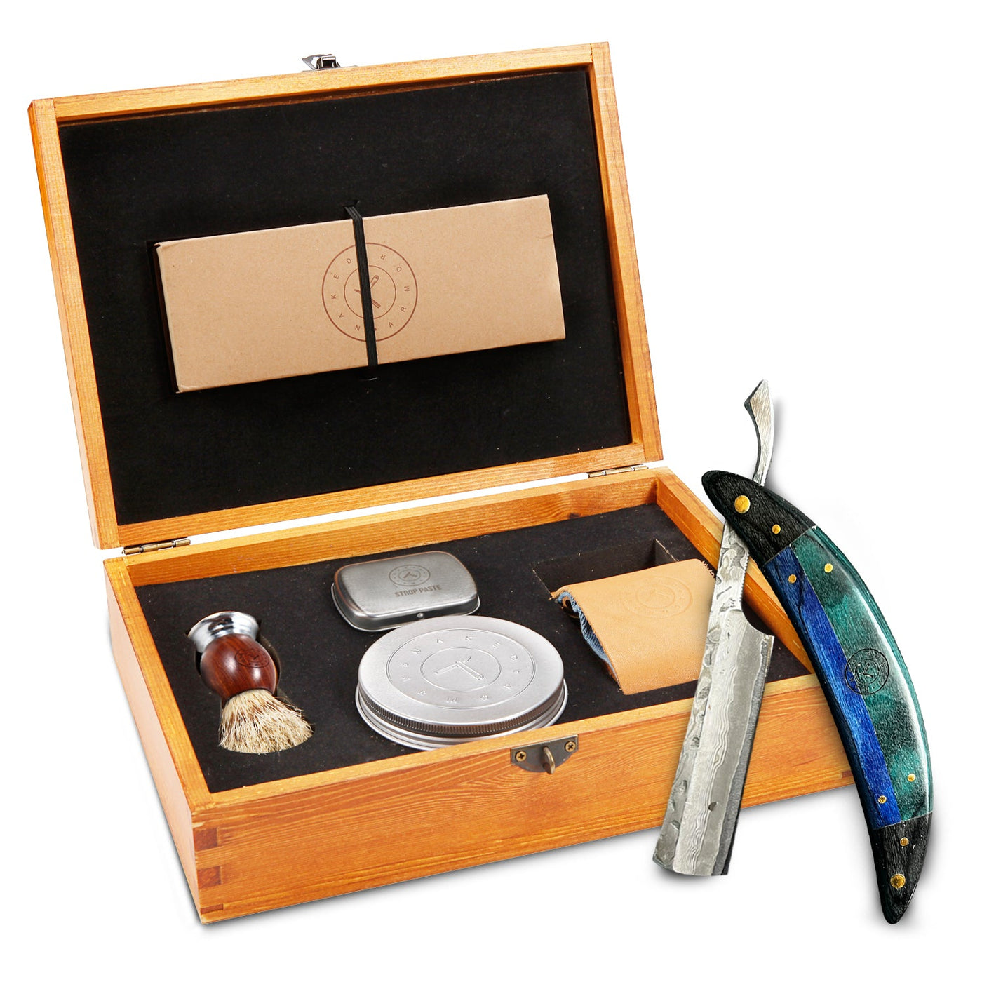 Naked Armor Esclabor Damascus 7 Piece Straight Razor Kit