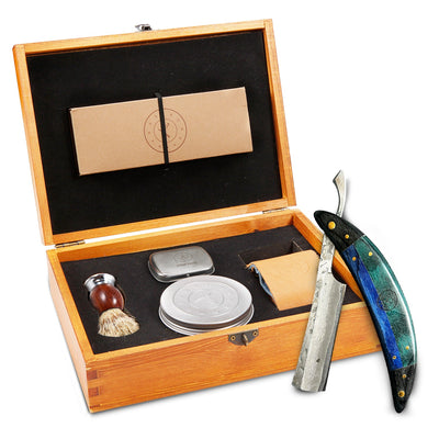 Naked Armor Esclabor Damascus 7 Piece Straight Razor Kit